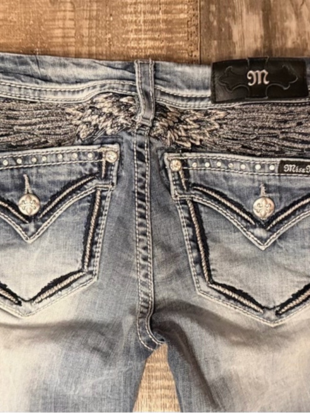 Miss Me Light Blue Wing-Embroidered Straight Leg Jeans
